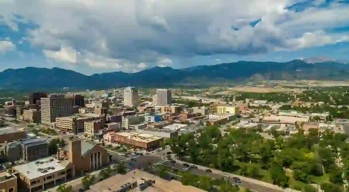 An aerial view of downtown Colorado Springs, USA.