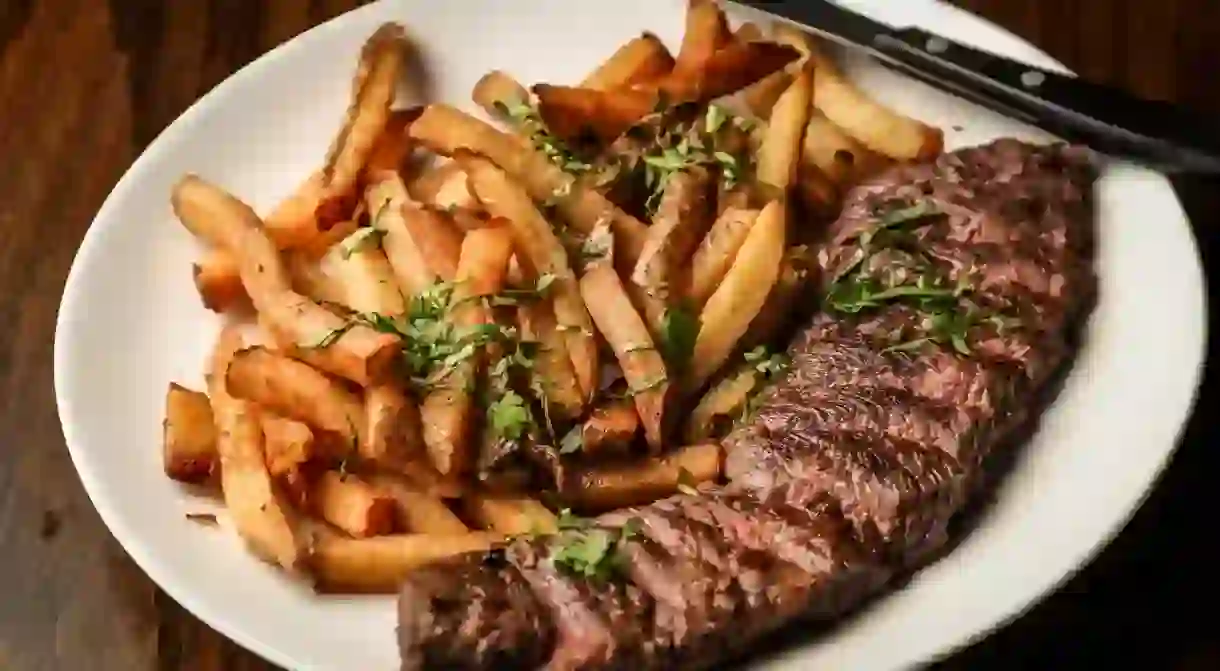 Steak with truffle oil fries on the side