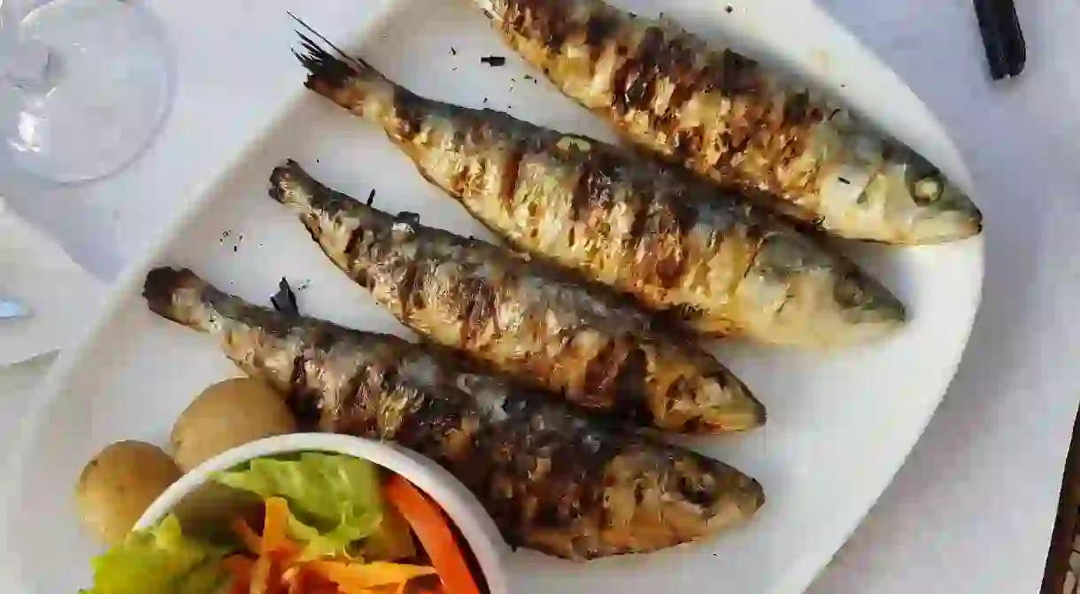 Grilled sardines with vegetables, Lisboa, Portugal