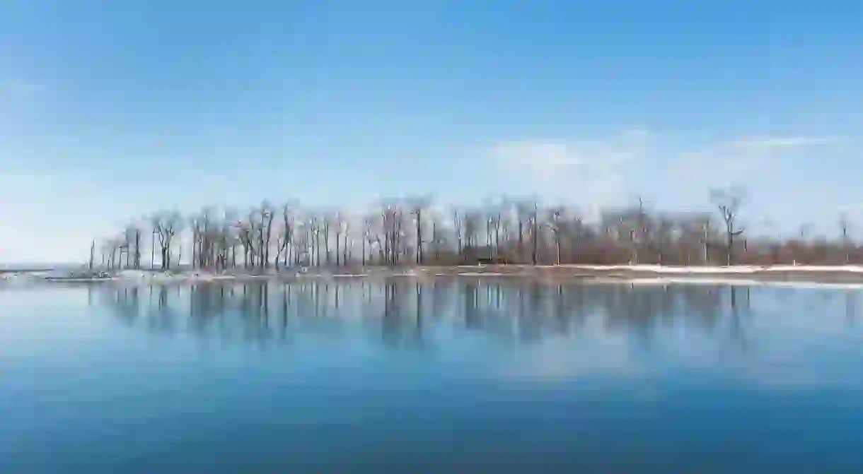 Winter reflection. Deep Creek Lake, Maryland, USA