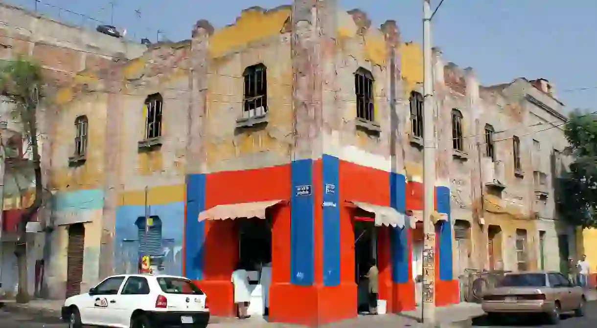 Street corner in San Rafael, a typical neighbourhood of central Mexico City, Mexico