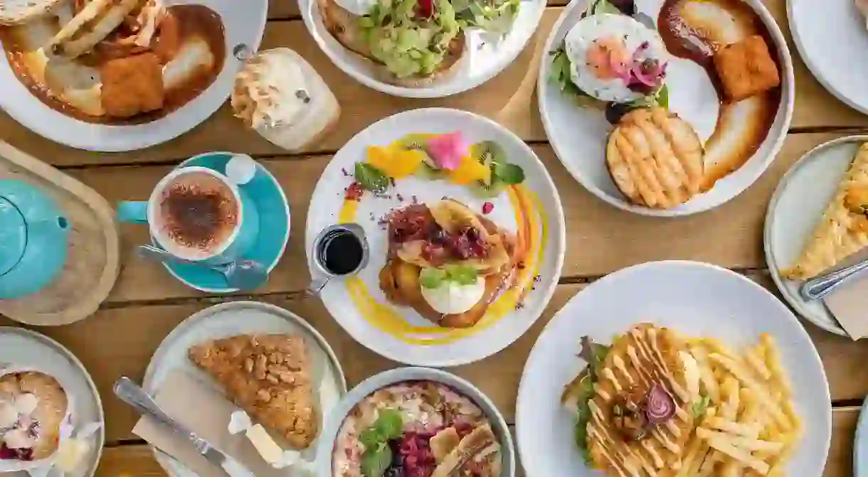 Cafe brunch spread