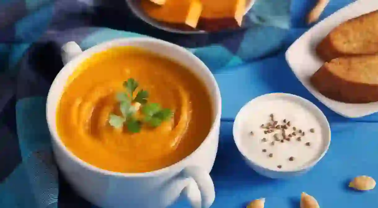 Pumpkin cream soup with seeds