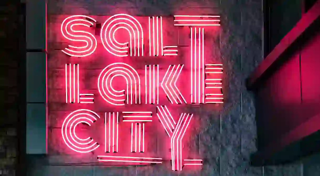 Neon sign in Salt Lake City, Utah that says Salt Lake City is for Lovers