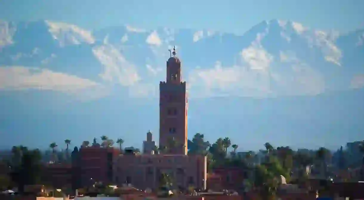 The looming Atlas Mountains as viewed from Marrakech