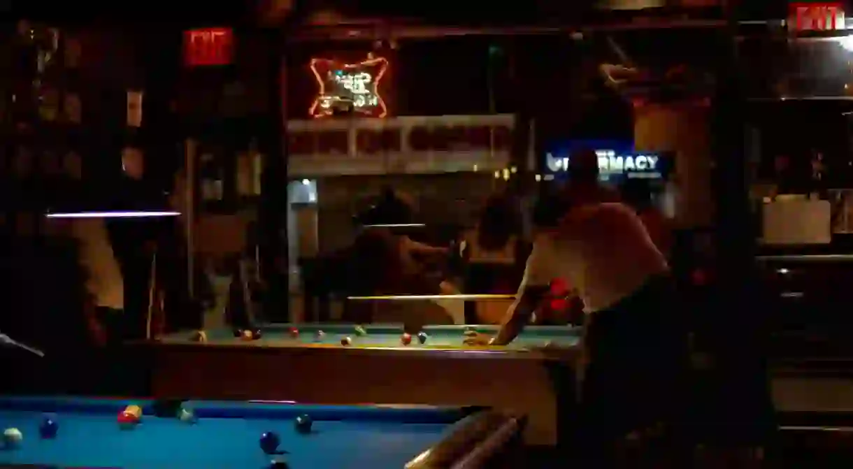 Pool table in a bar