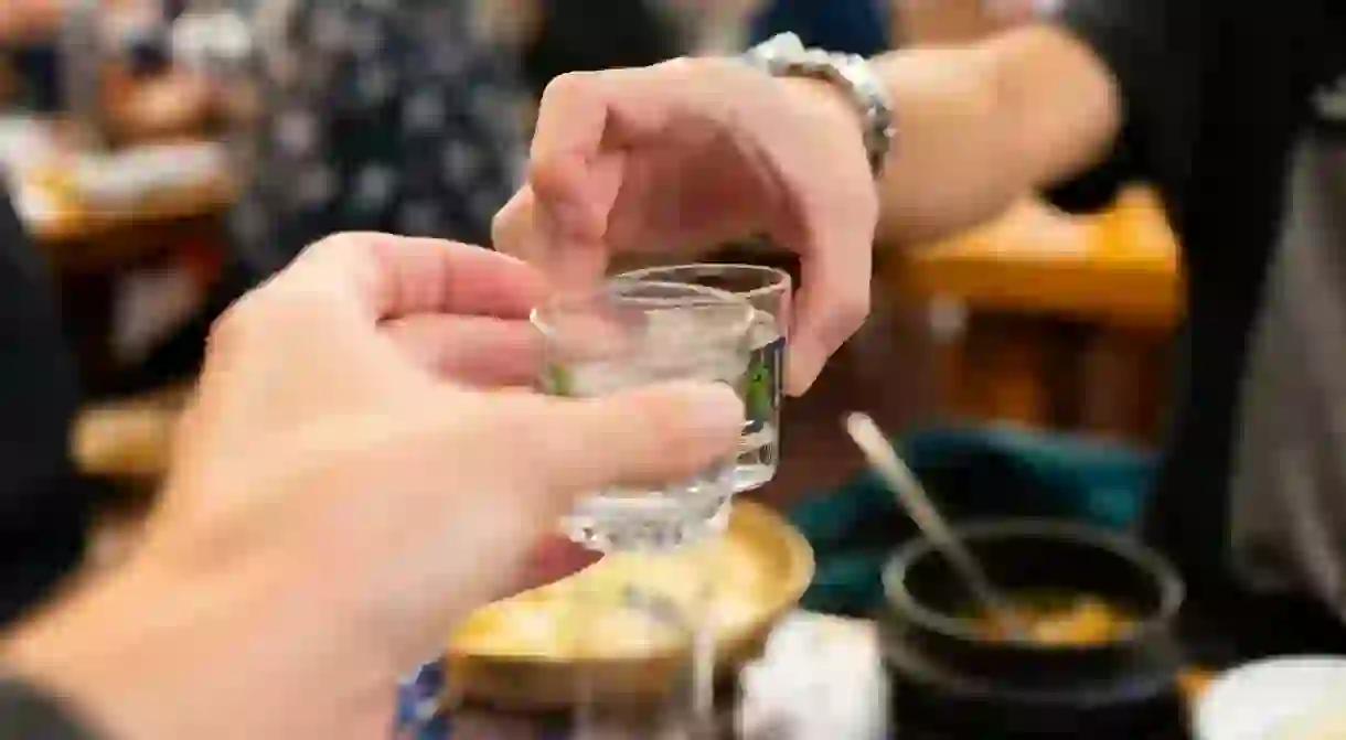 Cheers! A couple of soju shots along with some delicious Korean BBQ