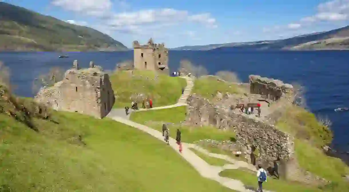 Urquhart Castle commands great views of Loch Ness and can be found beside the village of Drumnadrochit