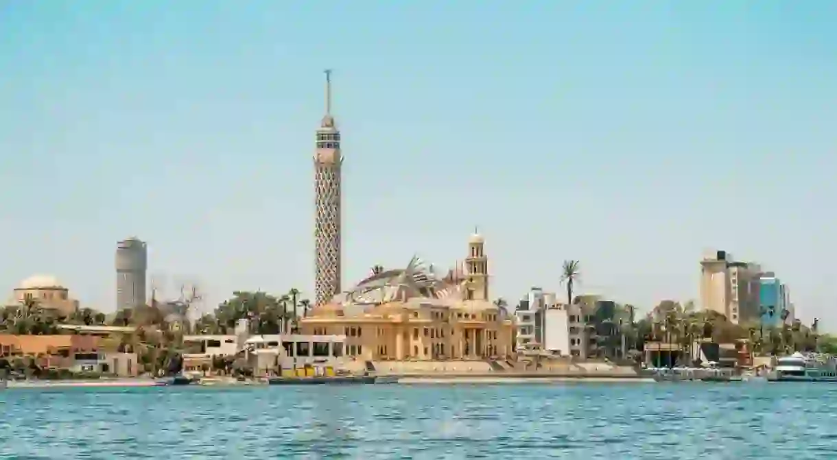 The Nile in Cairo, view on the TV Tower. A tower with a viewing platform in the center of Cairo, Egypt.