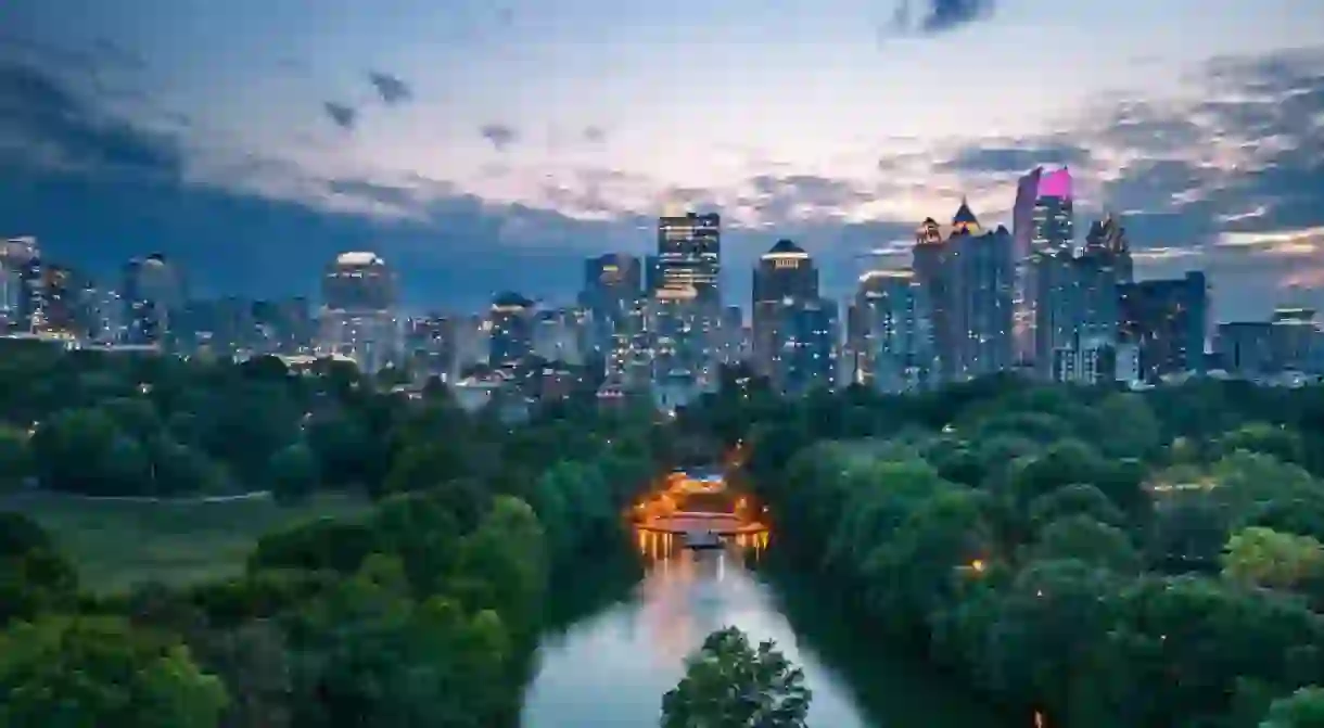 Atlanta,Georgia,Usa Overlooking Piedmont Park At Dusk.