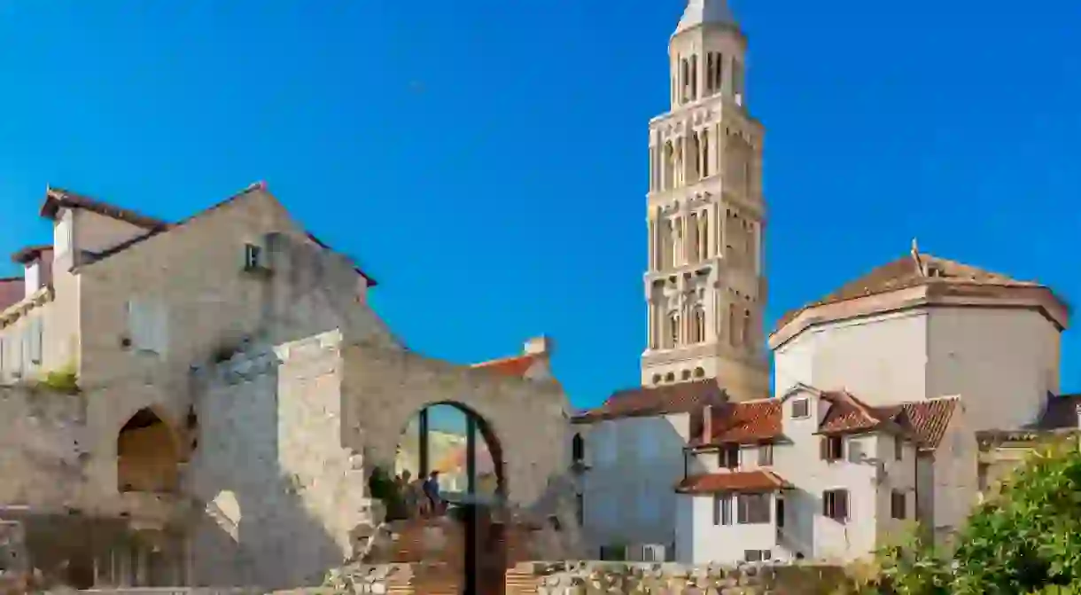 SPLIT, SPLIT-DALMATIA COUNTY / CROATIA- AUGUST 22, 2016: Saint Domnius Cathedral, view from Triclinium - former dining room, Diocletians Palace.