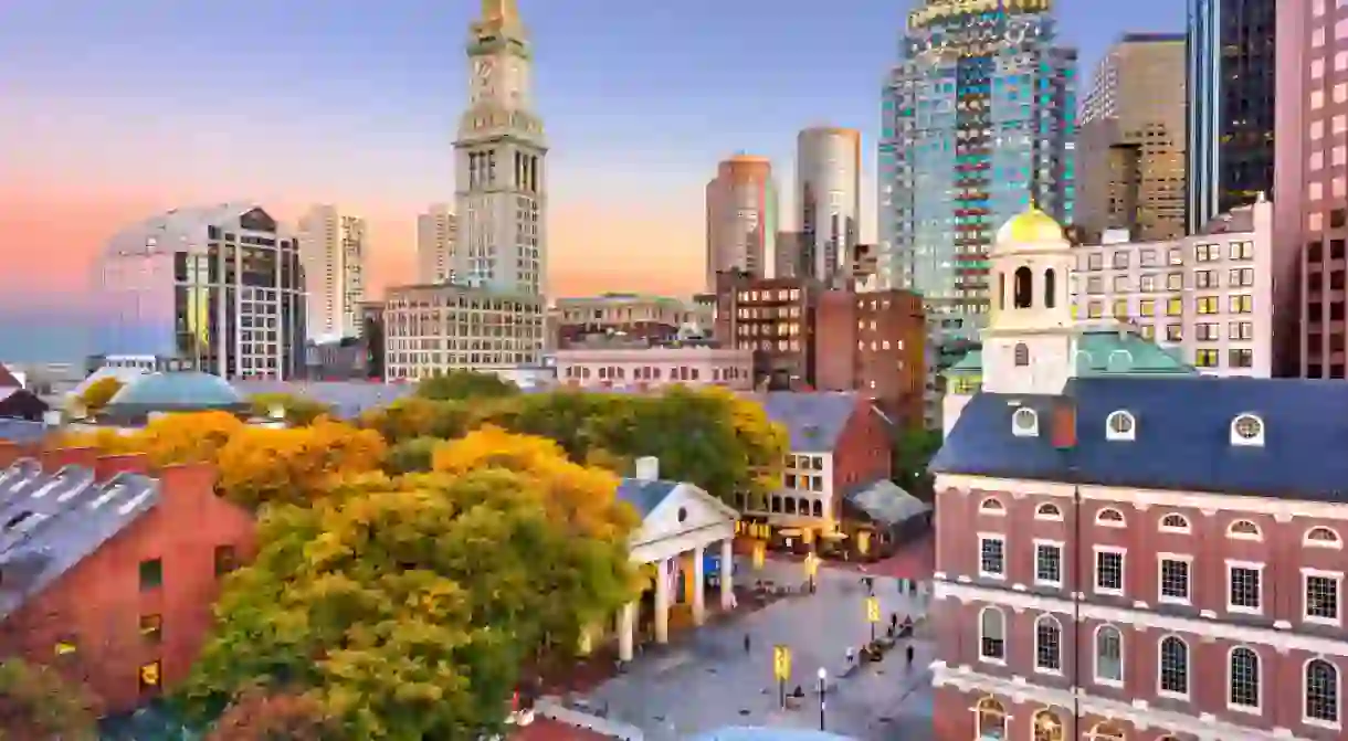 Boston skyline with beautiful red brick architecture