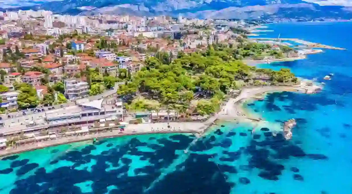 Split city beaches aerial view, Croatia.