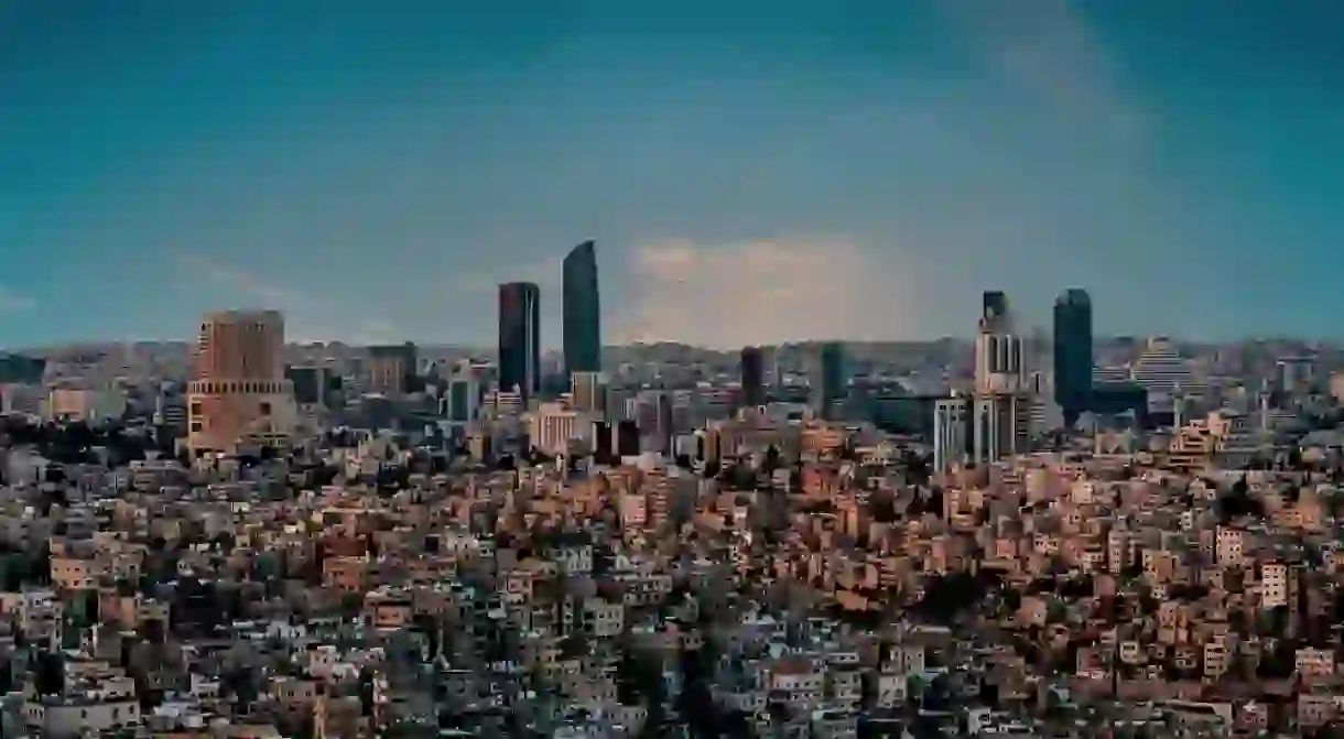 Amman Jordan Landscape city sunset blue sky