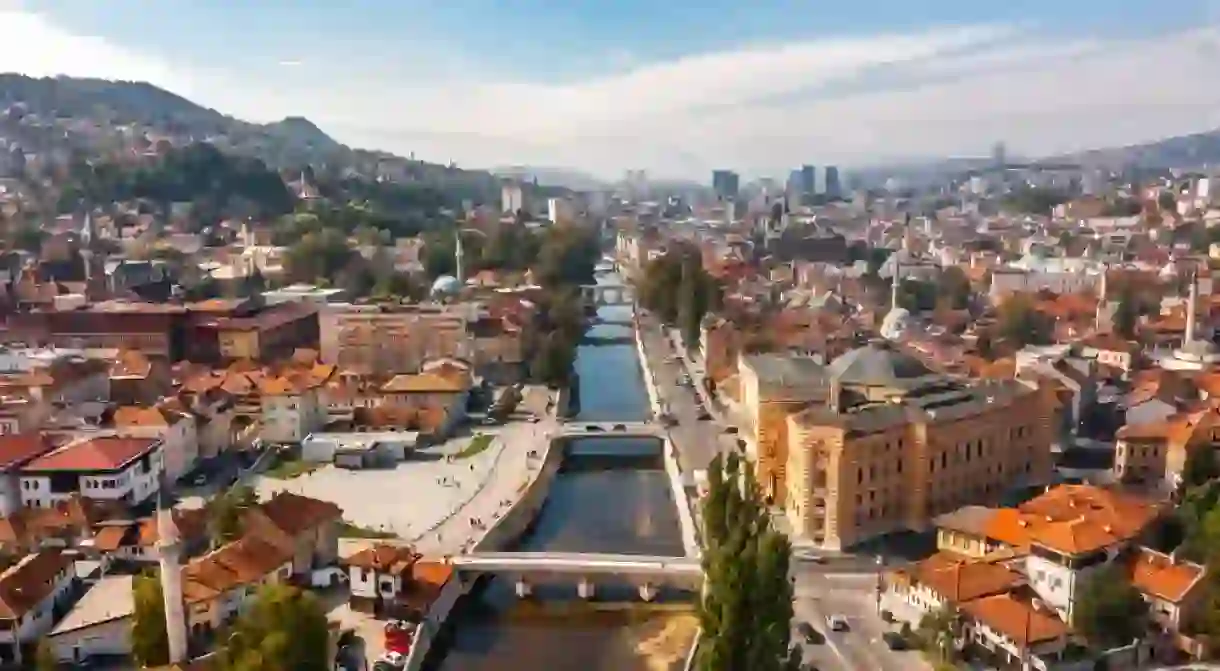 Aerial view of Sarajevo downtown the capital of Bosnia and Herzegovina