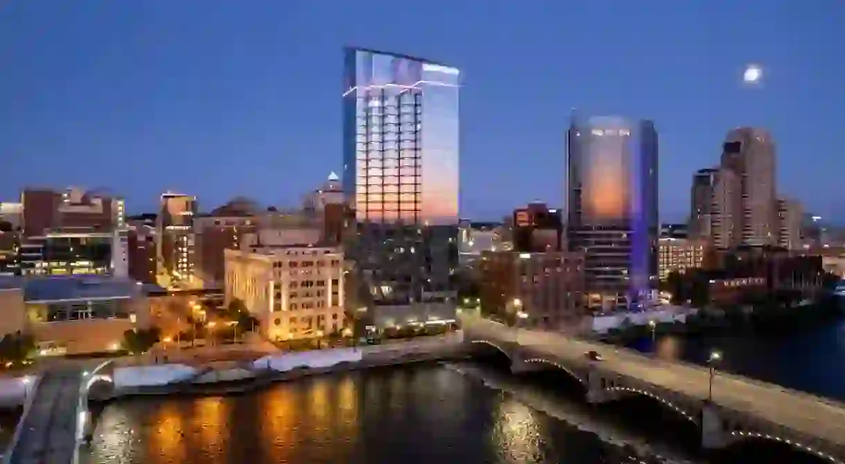 Grand Rapids, Michigan, USA - July 27, 2023: Downtown Grand Rapids is second largest metropolitan area in entire Michigan state.