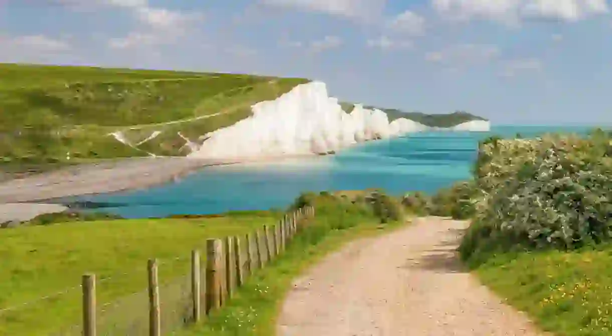 A view of the White cliffs of Dover in Sussex, England.