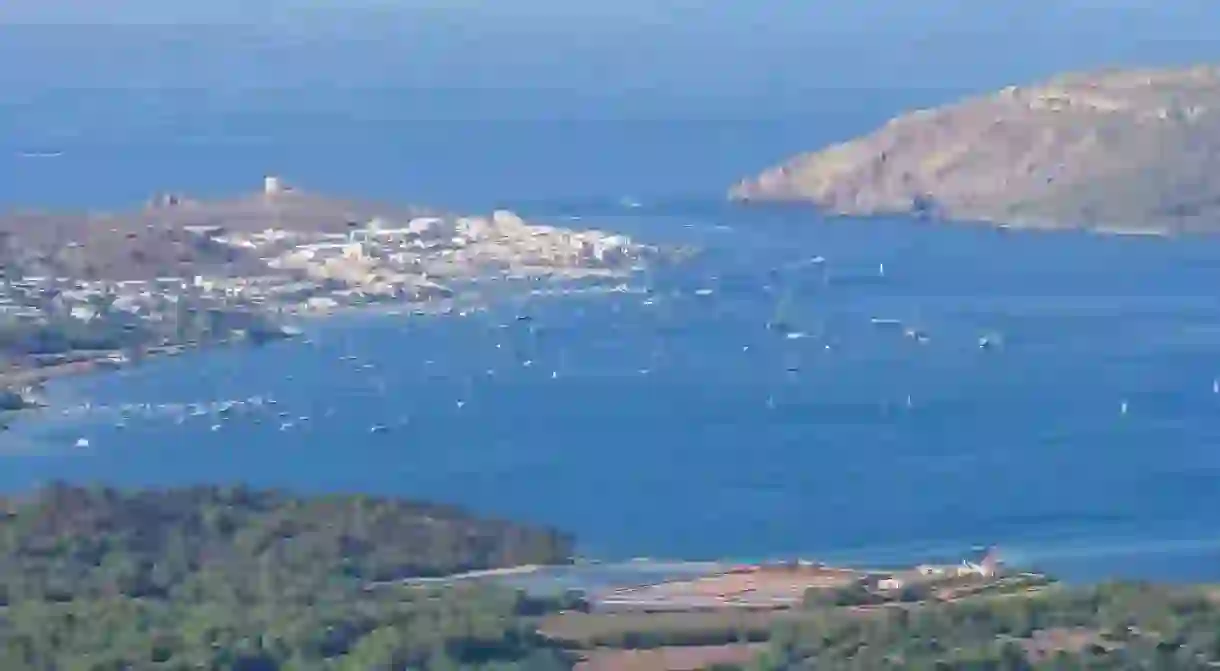 El Monte Toro mountain summit panorama view of Menorca Island in Spain