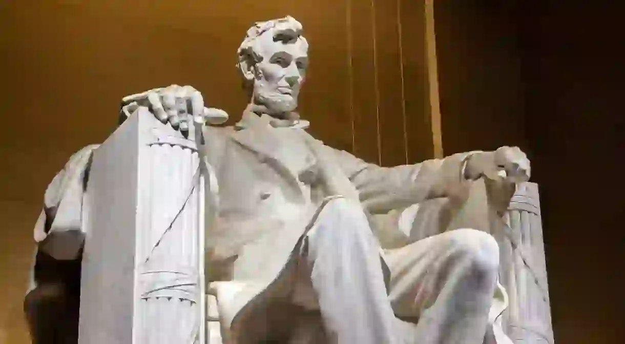 Abraham Lincoln statue inside Lincoln Memorial in Washington DC, USA