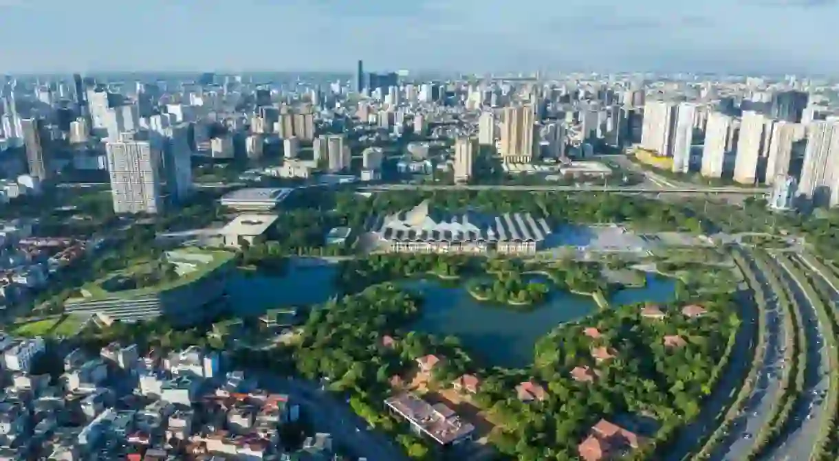 Aerial panorama view of Hanoi modern metropolis