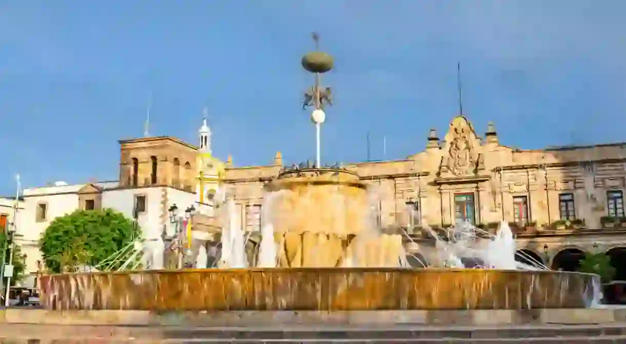 Fountain on Plaza Guadalajara in the historic center of Guadalajara - Jalisco, Mexico