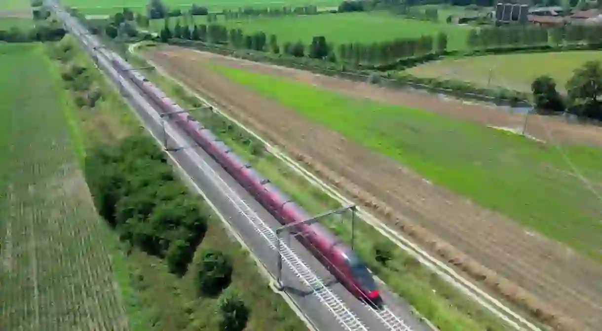 Frecciarossa Hight speed 300km h train railway from Milan to Rome