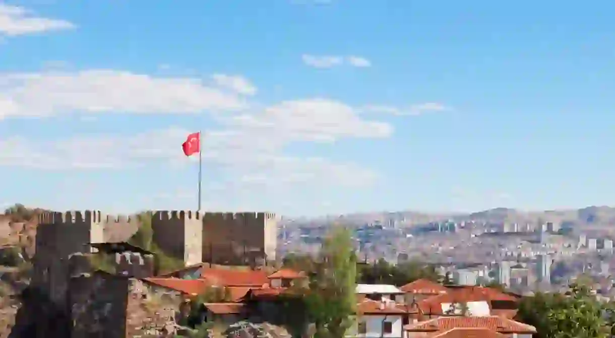 View of Ankara city and Ankara castle from a high hill.