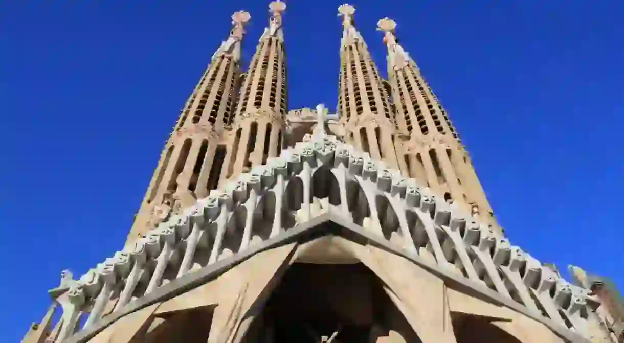 Barcelona Sagrada Familia church towers. Landmark of Barcelona, Spain.