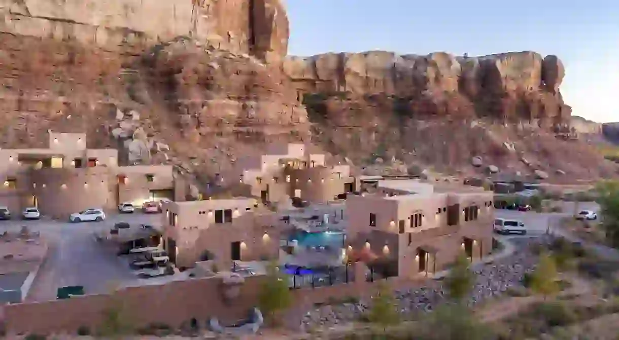 Bluff Dwellings Resort set in the red rocks of San Juan County, Utah