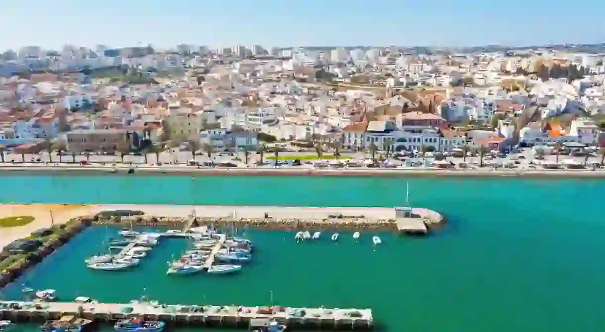 Aerial from the city Lagos in the Algarve Portugal