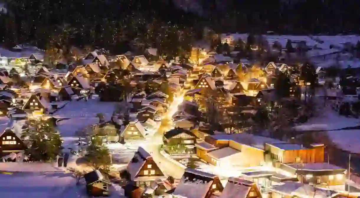 Night view of Shirakawa-go in winter (Gifu, Japan)