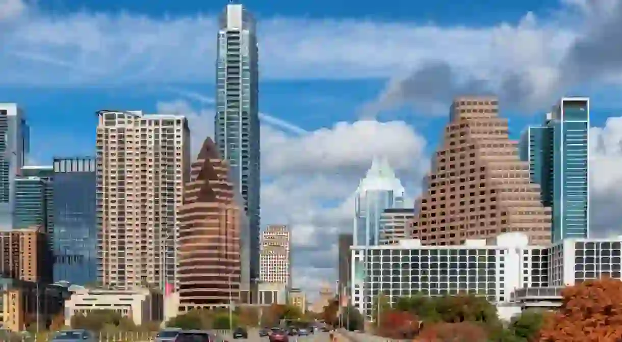 Austin Downtown Skyline in autumn sunny day in Austin, Texas, USA