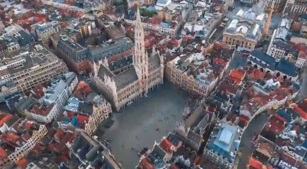 Aerial view of Grand Place square and Town Hall