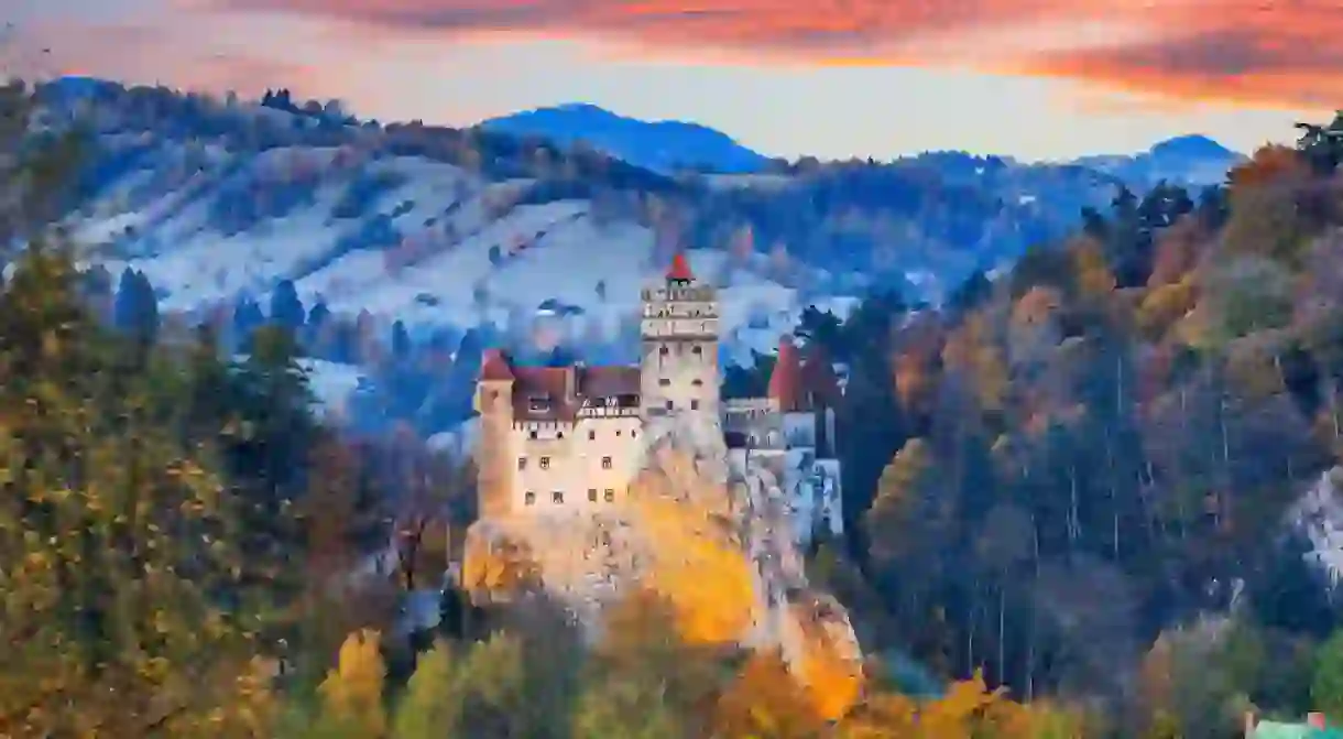 Brasov, Transylvania. Romania. The medieval Castle of Bran, known for the myth of Dracula at sunset.