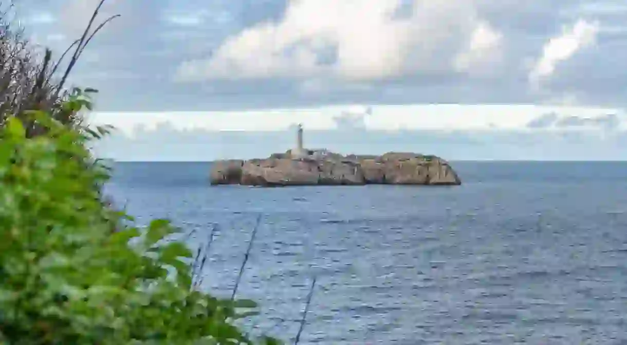 View of Mouro Island located off the Magdalena Peninsula in Santander, Cantabria, northern Spain