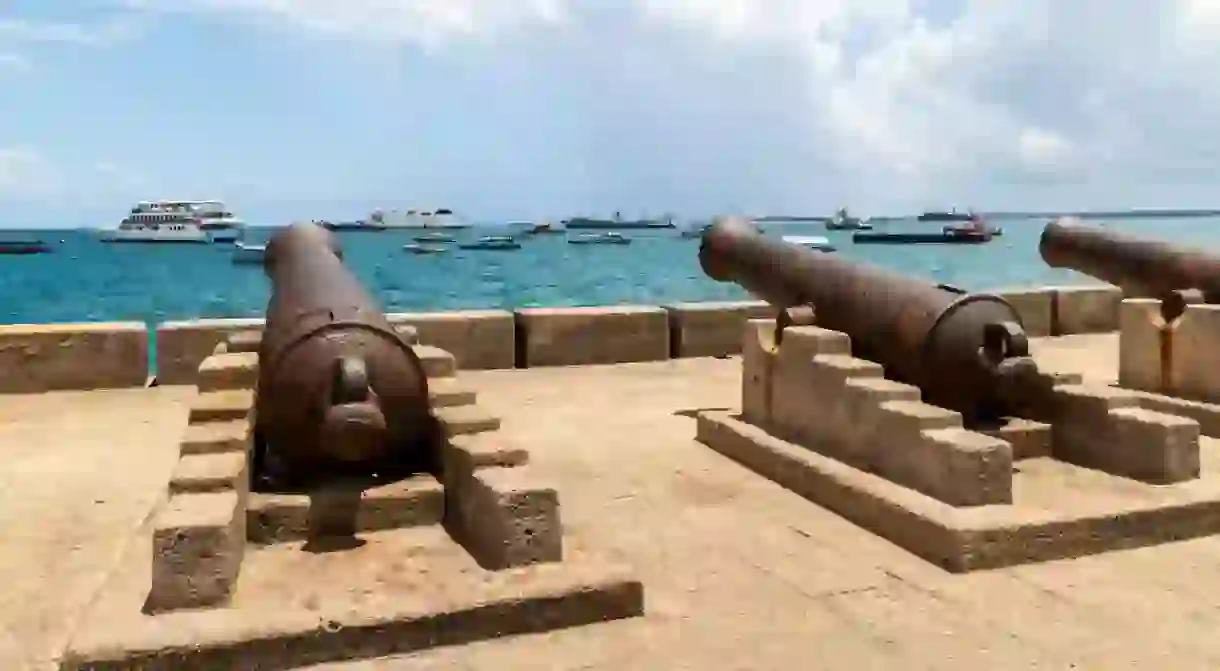 old cannons at Stone Town harbor