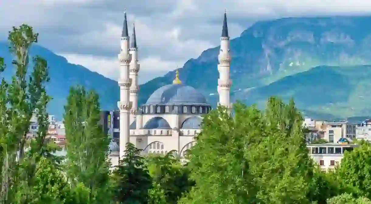 A view across the treetops in central Tirana, Albania in summertime