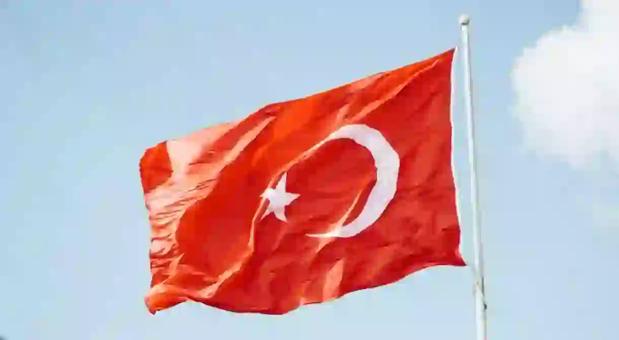 Turkish flag on the beach in Kadıköy