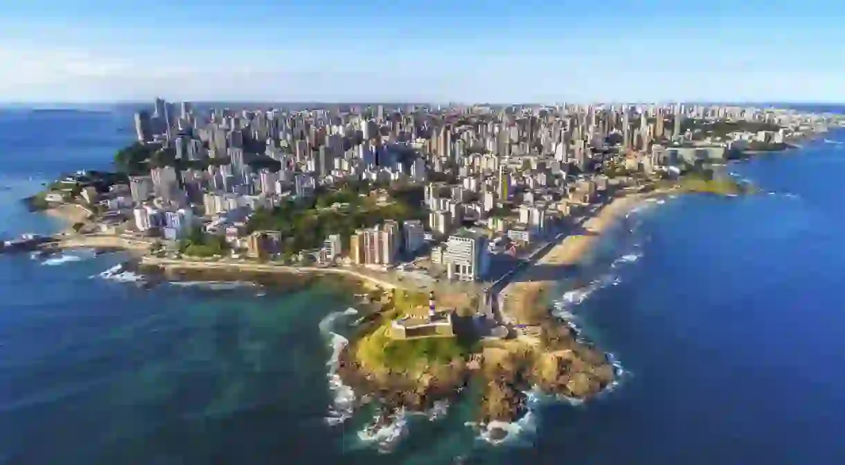 Aerial view of Salvador da Bahia cityscape, Bahia, Brazil.