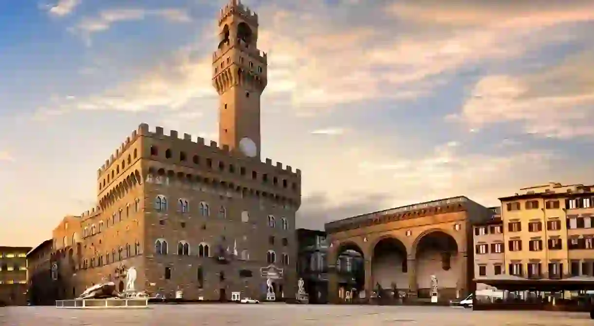 Square of Signoria in Florence at sunrise, Italy