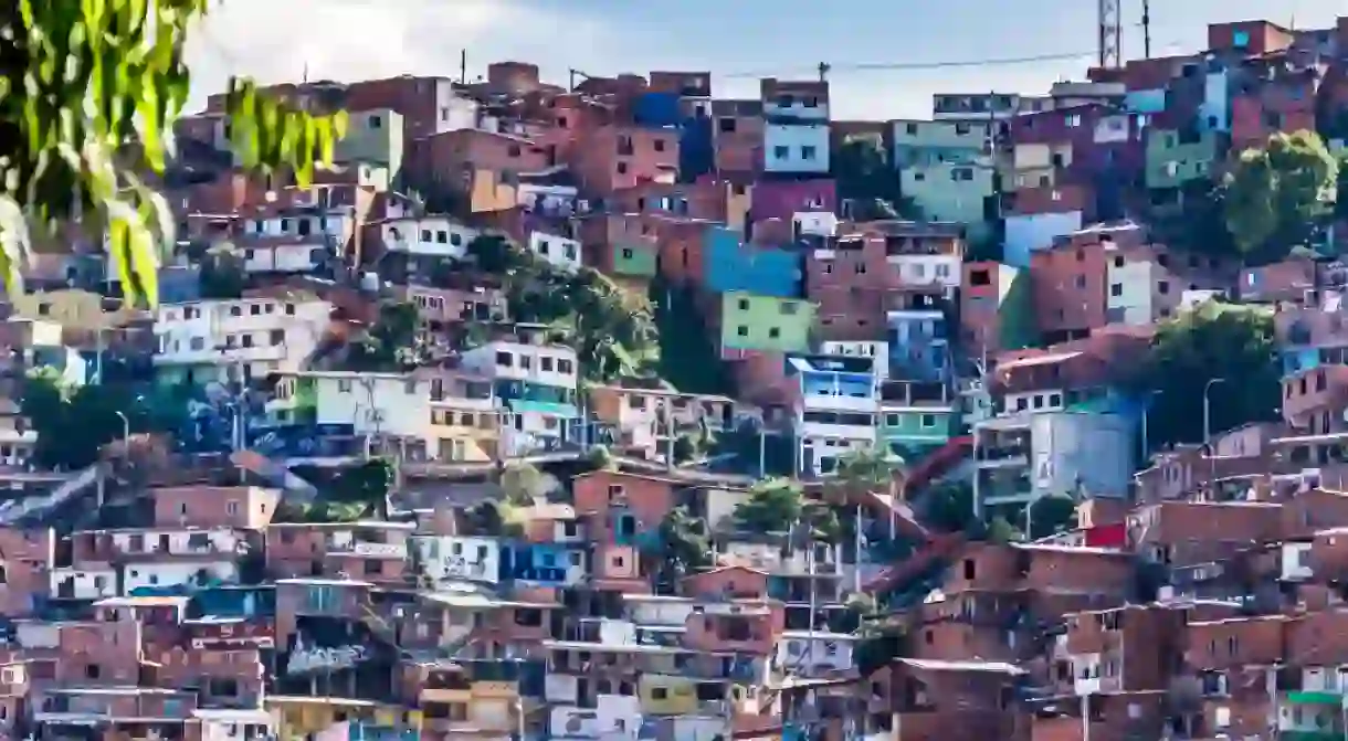 Densely populated houses in Comuna 13 in Medellin Colombia