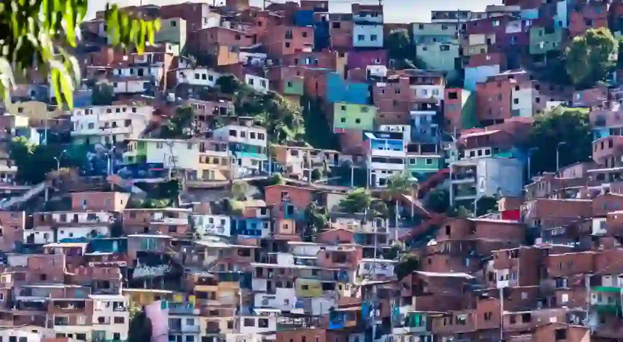 Densely populated houses in Comuna 13 in Medellin Colombia