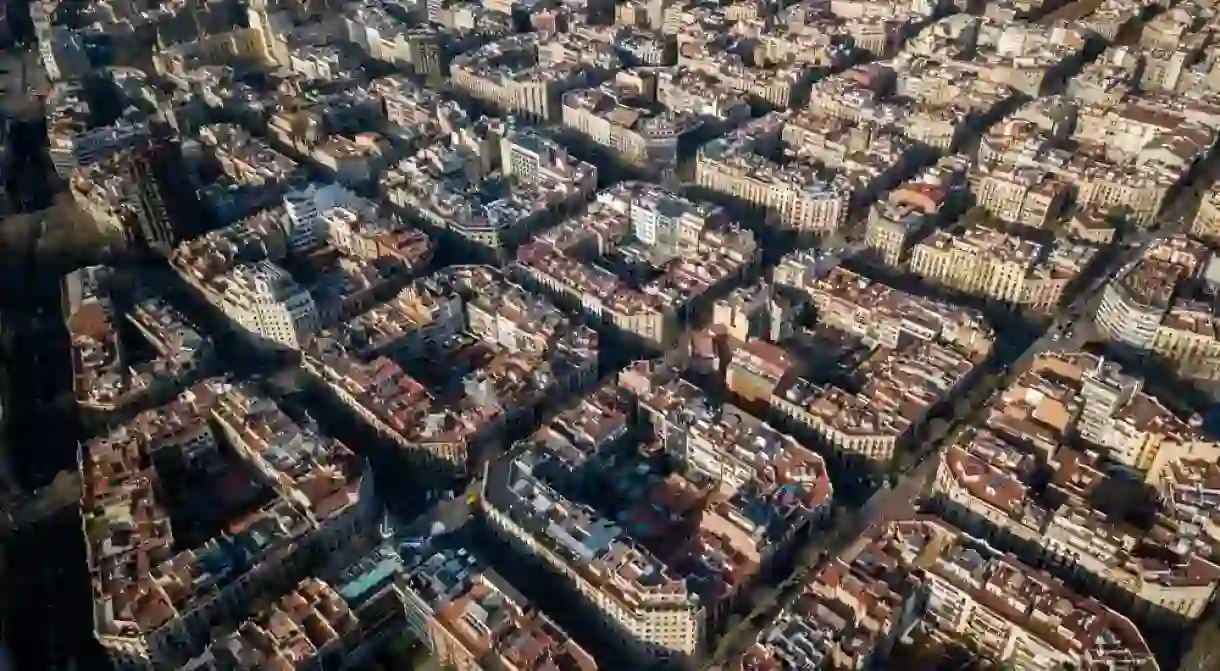 Bird eye view of Barcelona, Catalonia, Spain.