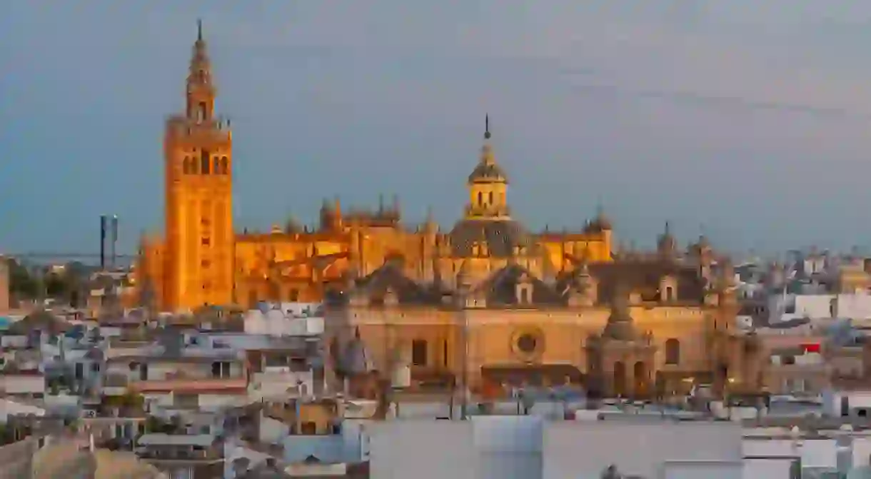 Sunset view of cathedral in Sevilla, Spain