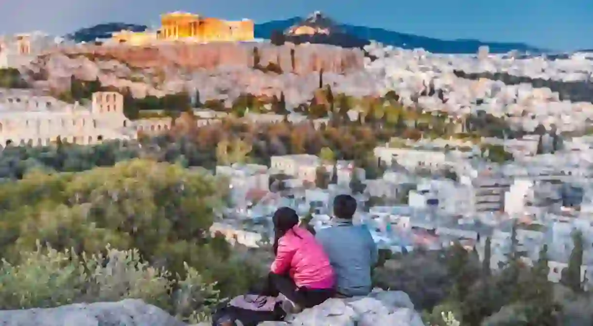 View at Parthenon and Agora hill, Athens, Greece