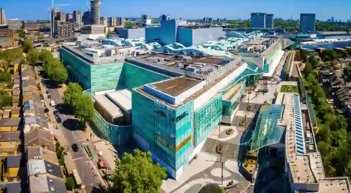 The aerial view of Shepherds Bush and Westfield area in London