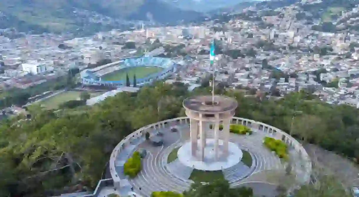 Honduran flag in the center of Tegucigalpa city, in monument Cerro Juana Lainez