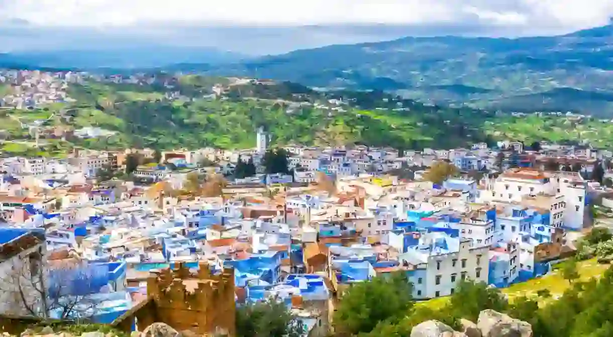 Amazing view of the streets in the blue city of Chefchaouen.