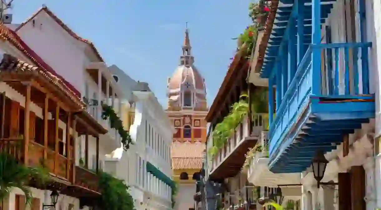 A colorful street in Cartagena