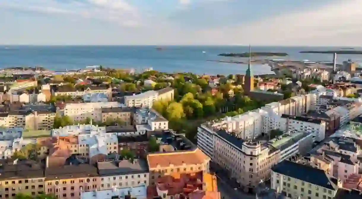 Beautiful summer cityscape from a drone. Helsinki. Finland